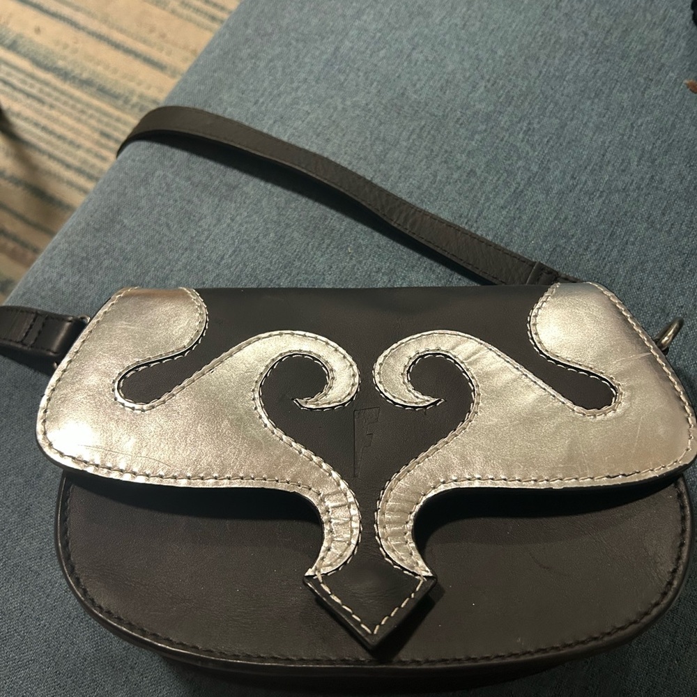 John Fluevog Black and Silver Crossbody Bag Bernadette